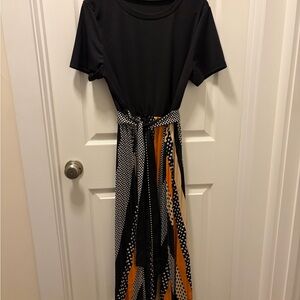 Black and Orange Polkadot Dress